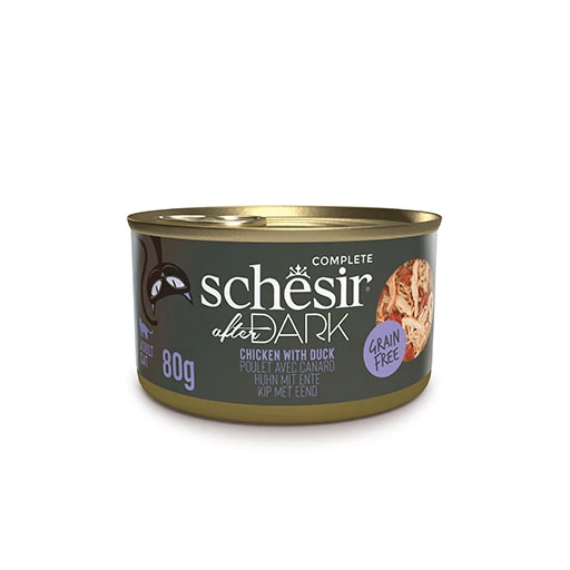 Schesir After Dark Sos İçinde Tavuk Etli ve Ördek Etli Tahılsız Yetişkin Kedi Konservesi 80 Gr