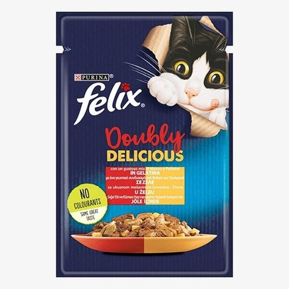 Felix Pouch Çifte Lezzet Sığır Etli ve Tavuklu Yetişkin Kedi Konservesi 12 Adet 85 Gr