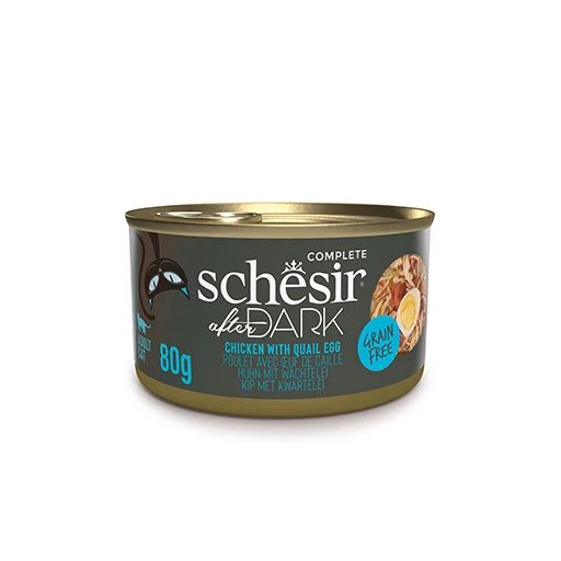 Schesir After Dark Sos İçinde Tavuklu ve Bıldırcın Yumurtalı Tahılsız Yetişkin Kedi Konservesi 80 Gr