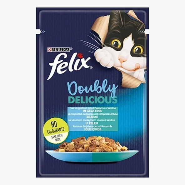 Felix Pouch Çifte Lezzet Somonlu ve Sardalyalı Yetişkin Kedi Konservesi 6 Adet 85 Gr