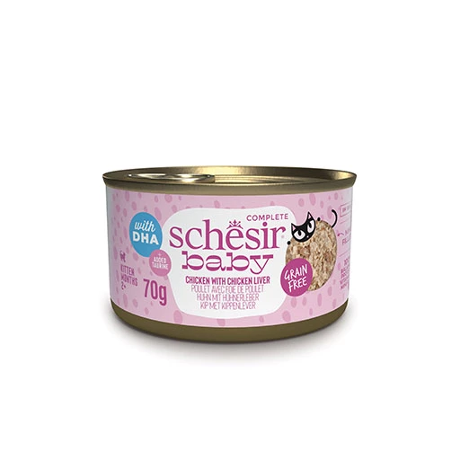 Schesir Babycat Tavuklu ve Ciğerli Tahılsız Yavru Kedi Konservesi 70 Gr