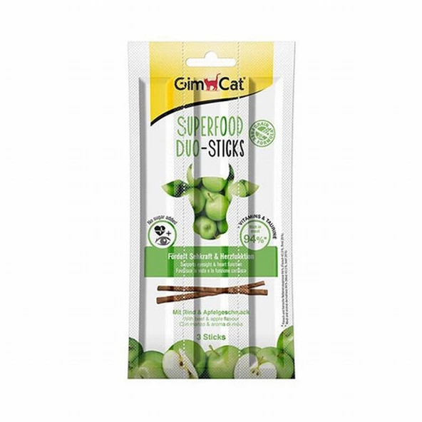 GimCat Super Food Duo Stick Elmalı ve Sığır Etli Kedi Ödül Çubuğu 3’lü 15 Gr