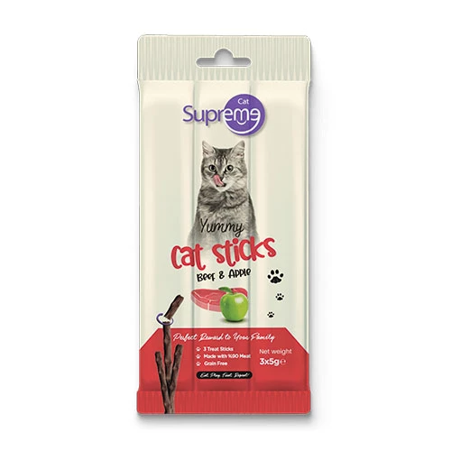 Supreme Cat Sticks Sığır Etli ve Elmalı Yetişkin Kedi Ödül Çubuğu 3x5 Gr