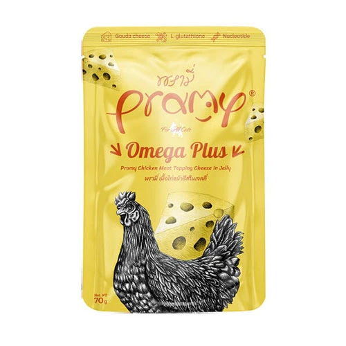 Pramy Omega Plus Jöle İçinde Tavuk Etli ve Peynirli Yetişkin Kedi Konservesi 70 Gr