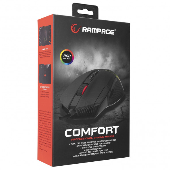 Rampage SMX-G39 COMFORT Usb 8 Makro+Extra Atış Tuşlu 7200dpi RGB Ledli Gaming Oyuncu Mouse - 8
