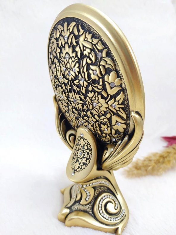 Oval esma Ül Hüsna Kristal Taşlı Dini Lisanslı Obje Biblo Orta Altın Renk - 3