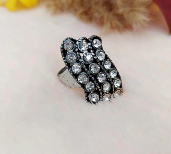 Otantik Tasarım Kadın Yüzük Swaroski Taşlı Yüzük Ayarlanabilir Ölçü