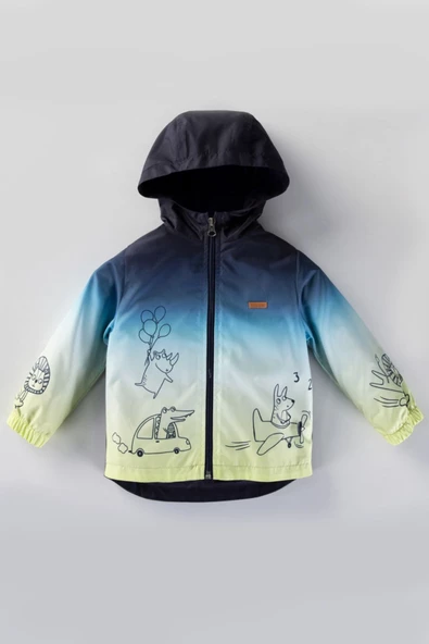 Dinazor Figürlü Kapşonlu Fermuarlı Pamuklu Astarlı Cepli Kız Erkek Bebek Yağmurluk Mont Tulum Çocuk - 4