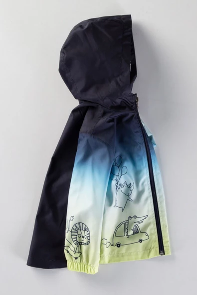 Dinazor Figürlü Kapşonlu Fermuarlı Pamuklu Astarlı Cepli Kız Erkek Bebek Yağmurluk Mont Tulum Çocuk - 6