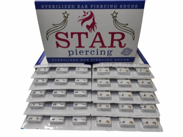 Star Kulak Delme Küpesi Beyaz Madenli 1 Düzine (12 Çift - 1 Plaka) - 6