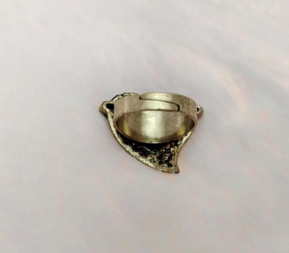 Otantik Kalp Tasarım Kadın Yüzük Swaroski Taşlı Gold RenkYüzük Ayarlanabilir Ölçü - 3