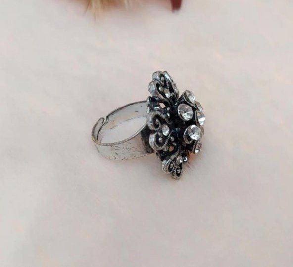 Otantik Kalp Tasarım Kadın Yüzük Swaroski Taşlı Yüzük Ayarlanabilir Ölçü - 2