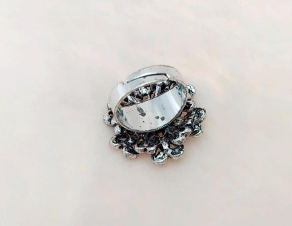 Otantik Kalp Tasarım Kadın Yüzük Swaroski Taşlı Yüzük Ayarlanabilir Ölçü - 3