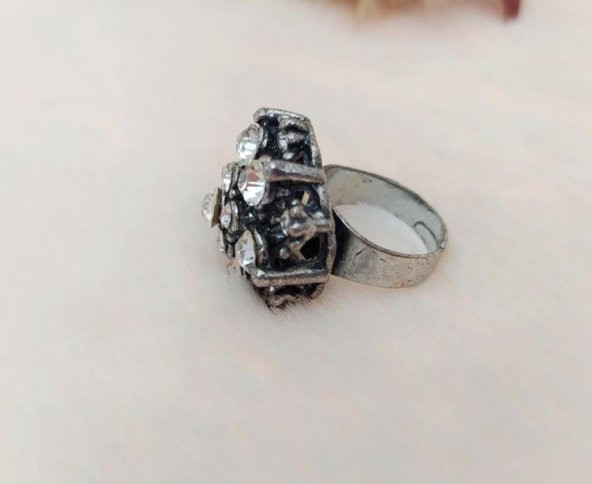 Otantik Çiçek Tasarım Kadın Yüzük Swaroski Taşlı Yüzük Ayarlanabilir Ölçü - 2