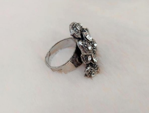 Otantik Çiçek Tasarım Kadın Yüzük Swaroski Taşlı Yüzük Ayarlanabilir Ölçü - 2