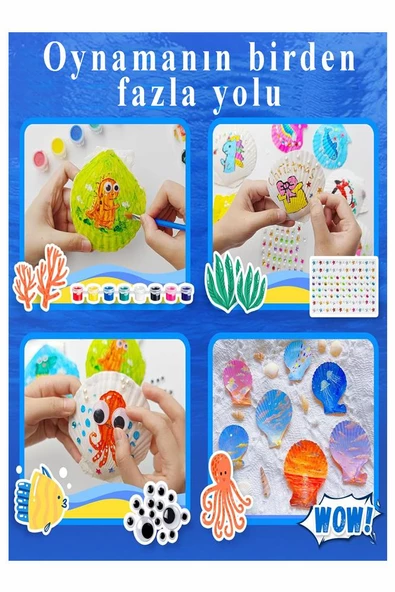 Kabuk Boyama Seti 1 Paket Deniz Kabuğu Midye Boyama Shell Painting Sanatsal Hobi Boyama Seti Akrilik Boya Fırça - 2