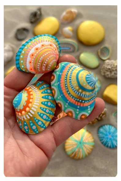 Kabuk Boyama Seti 1 Paket Deniz Kabuğu Midye Boyama Shell Painting Sanatsal Hobi Boyama Seti Akrilik Boya Fırça - 4