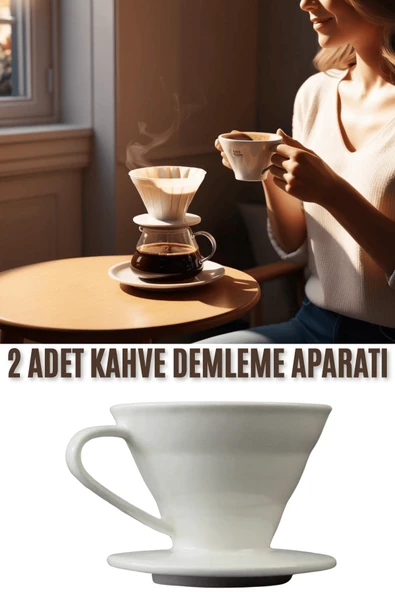 2 Adet Beyaz V60 Dripper Pratik Ve Portatif Kahve Demleme Aparatı - Öğütülmüş Kahve