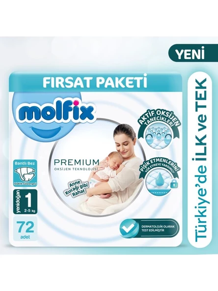Nessiworld Molfix Premium Bebek Bezi Fırsat Paketi 1 Beden 2-5 Kg 72 Adet