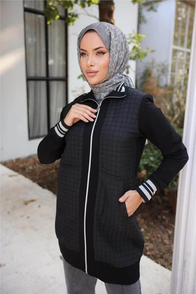 Fermuarlı Yandan Cepli Kapitone Kap - 71217.003 - Siyah - 5