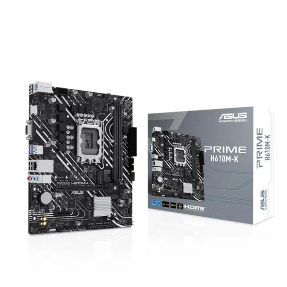 ONTECH - Asus Prıme H610m-k Ddr5 5600mhz 1xvga 1xhdmı 1xm.2 Usb 3.2 Matx 1700p (12. / 13. Ve 14. Nesil İşlemci Uyumlu)