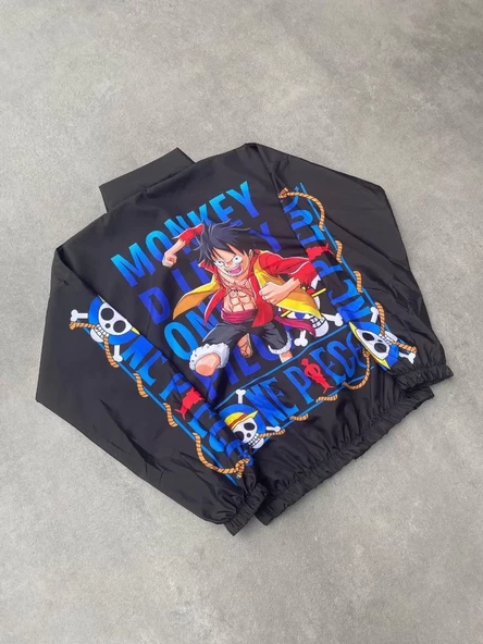 Unisex Fermuarlı Baskılı Rüzgarlik - Siyah - 4