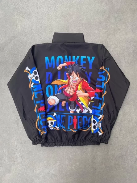 Unisex Fermuarlı Baskılı Rüzgarlik - Siyah - 2