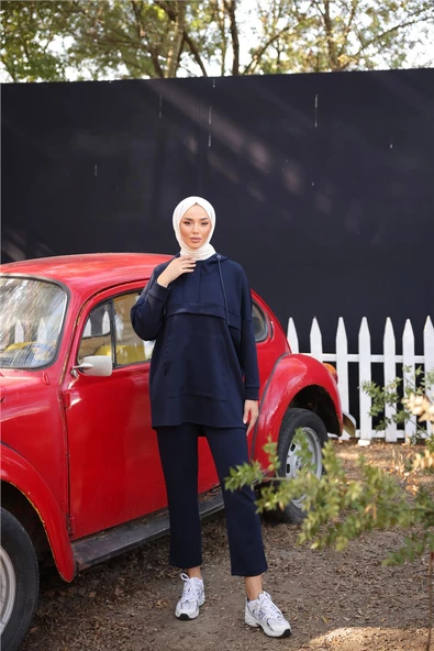 Kapşonlu Kanguru Cepli Sweat-Pantolon İkili Eşofman Spor Takımı - 71214.015 - Lacivert ürün görseli