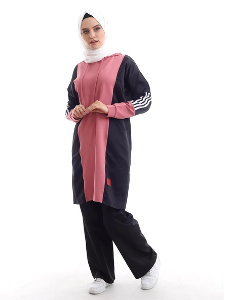 Kapşonlu Yandan Cepli İkili Tesettür Eşofman Takımı - 09048.003 - Siyah - 2