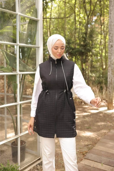 Fermuarlı Balıkçı Yaka Cepli Kolsuz Yelek - (38-46) - 71210 - Siyah - 3