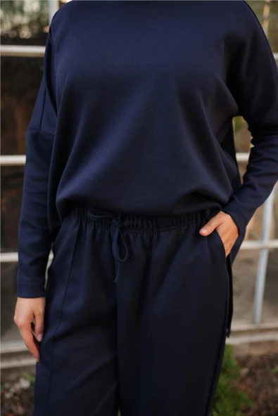 Arkası Uzun O Yaka Kısa Sweat-Pantolon İkili Eşofman Spor Takımı - 71216.015 - Lacivert - 5