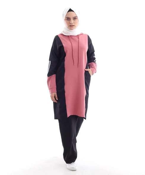 Kapşonlu Yandan Cepli İkili Tesettür Eşofman Takımı - 09048.003 - Siyah