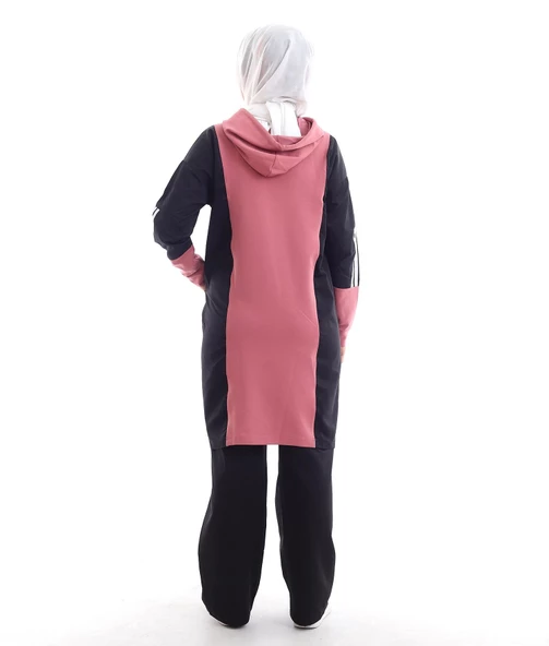 Kapşonlu Yandan Cepli İkili Tesettür Eşofman Takımı - 09048.003 - Siyah - 5