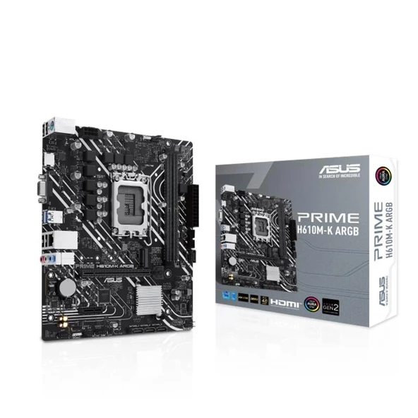 ONTECH - Asus Prıme H610m-k Argb Ddr5 5600mhz 1xvga 1xhdmı 1xm.2 Usb 3.2 Matx 1700p (12. / 13. Ve 14. Nesil İşlemci Uyum