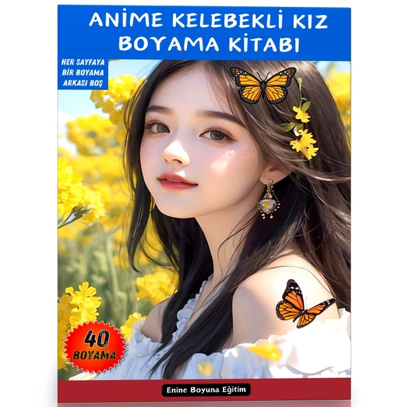 Anime Kelebekli KIZ Boyama Kitabı (Arkası Boş)