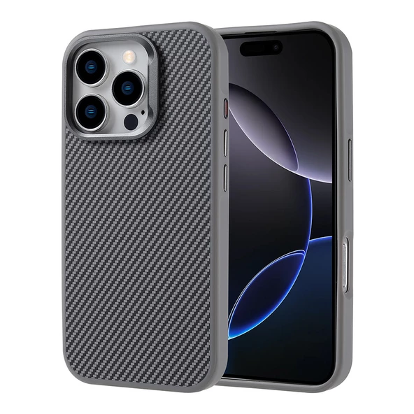 Gpack Apple iPhone 16 Pro Kılıf Karbon Fiber Dizayn Magsafeli Troy Kapak - 2