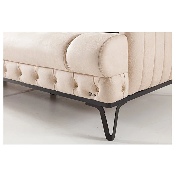 Belletto Chesterlıne Üçlü Koltuk Krem-berjer Füme 3+1 - 4