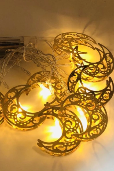 MAGICLEDCORNER Ramazan Konseptli Hilal Led Işık Zinciri Gold Metal 1,5 Metre 10 Led Pilli ürün görseli 1