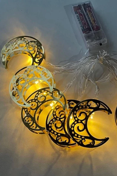 MAGICLEDCORNER Ramazan Konseptli Hilal Led Işık Zinciri Gold Metal 1,5 Metre 10 Led Pilli - Resim 2