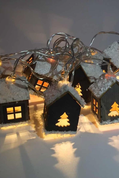 MAGICLEDCORNER Ahşap Karlı Ev Işık Zinciri ürün görseli 1