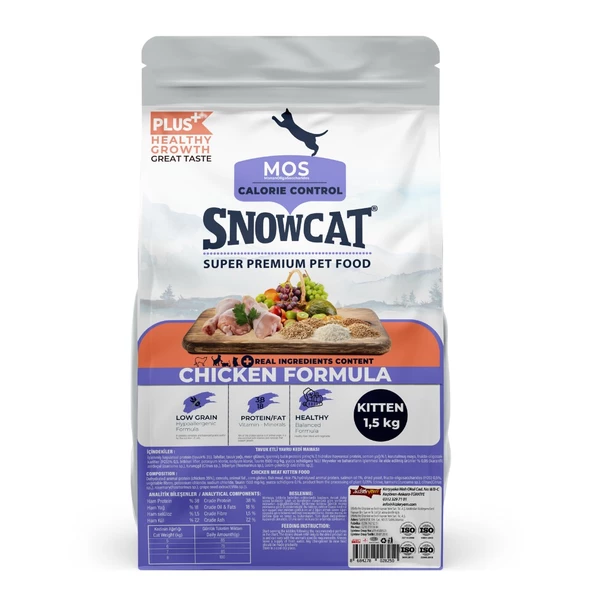 Snow Cat Plus Düşük Tahıllı Yavru Tavuklu Kedi Maması 1,5 Kg