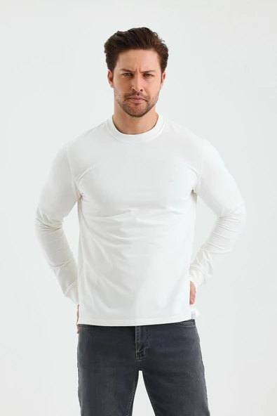 Uzun Kol Düz Örme Bisiklet Yaka Cepsiz Pamuklu Sweatshirt 1013245152 - Resim 7