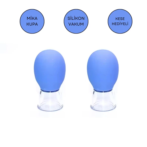 Mini Silikon Vakumlu Mika Yüz Masaj Kupası 2'li Set Mavi Renk ürün görseli
