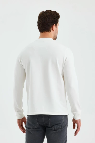 Uzun Kol Düz Örme Bisiklet Yaka Cepsiz Pamuklu Sweatshirt 1013245152 - Resim 8