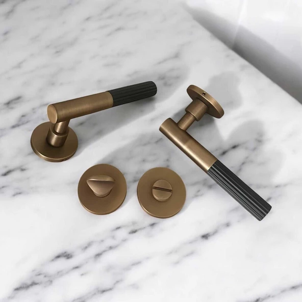 Duo One-S Zamak Mat Antik Sarı - Siyah Rozetli Zamak Wc Banyo Kapı Kolu 1 Takım - 4