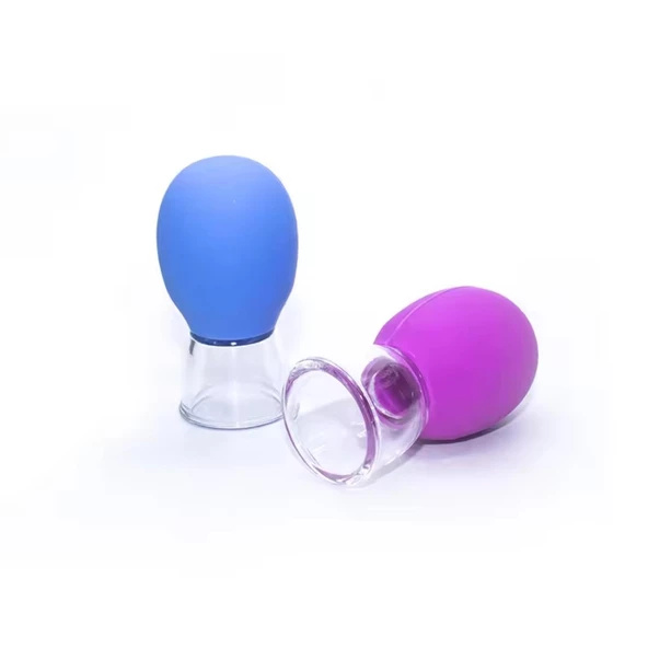 Mini Silikon Vakumlu Mika Yüz Masaj Kupası 2'li Set Mavi-Mor Renk - Resim 4