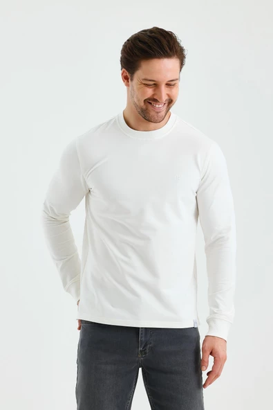 Uzun Kol Düz Örme Bisiklet Yaka Cepsiz Pamuklu Sweatshirt 1013245152 - Resim 6