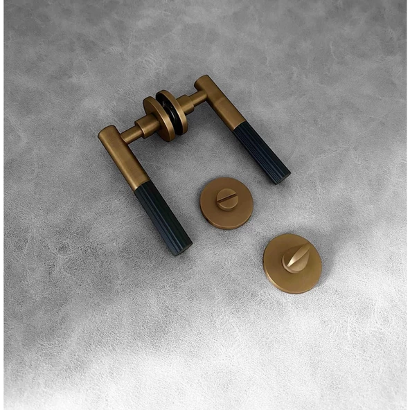 Duo One-S Zamak Mat Antik Sarı - Siyah Rozetli Zamak Wc Banyo Kapı Kolu 1 Takım - 3