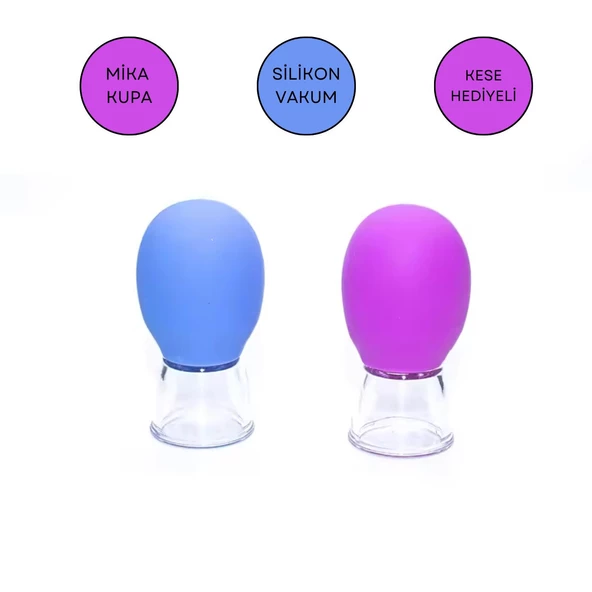 Mini Silikon Vakumlu Mika Yüz Masaj Kupası 2'li Set Mavi-Mor Renk ürün görseli