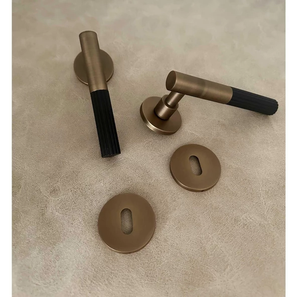 Duo One-S Zamak Mat Antik Sarı - Siyah Rozetli Zamak Oda Kapı Kolu 1 Takım - Resim 6